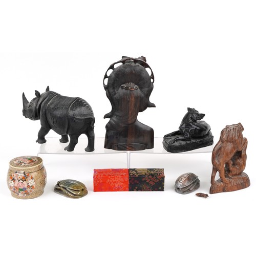 Vintage and later Eastern objects including an ebonised rhino, Chinese ...