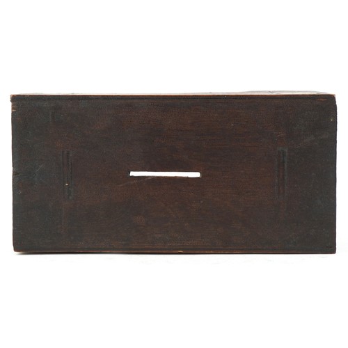 1535 - A Victorian carved wood money box in the form of a drop leaf table, inscribed Hazel, 13.5cm high x 1... 