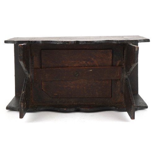 1535 - A Victorian carved wood money box in the form of a drop leaf table, inscribed Hazel, 13.5cm high x 1... 