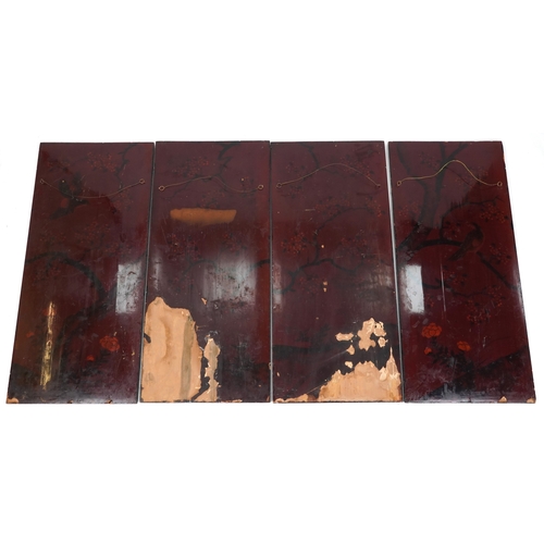 571A - A set of four Japanese lacquered hanging wall panels each decorated with different landscape scene, ... 