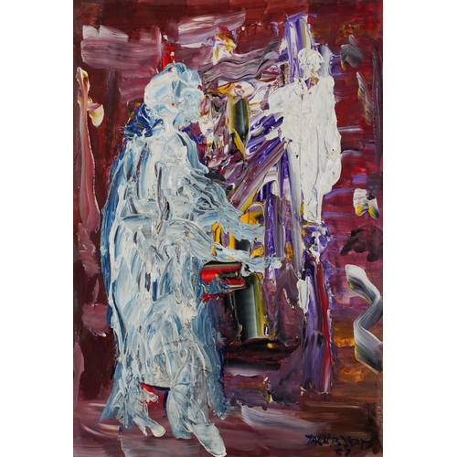 2426 - Abstract study, mid 20th century oil on paper, signed Jacob Yeats, dated '57, mounted, unframed, 41c... 