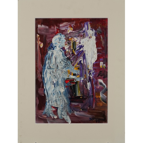 2426 - Abstract study, mid 20th century oil on paper, signed Jacob Yeats, dated '57, mounted, unframed, 41c... 