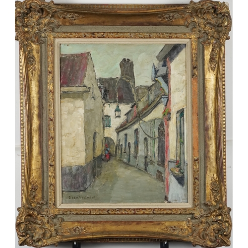 2333 - Street scene, 20th century continental school oil on canvas, signed, within a gilt frame, 49cm x 39c... 