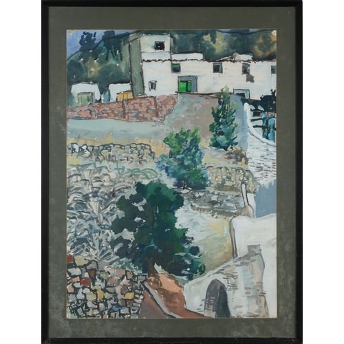 2465 - R. A Pendered - Walls & Gardens, 20th century watercolour on paper, framed and glazed, 77cm x 55cm.