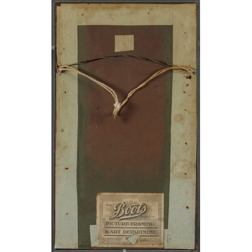 2453 - Crow and Blossom, a Japanese watercolour on paper within an ebonised frame, 33cm x 18cm.