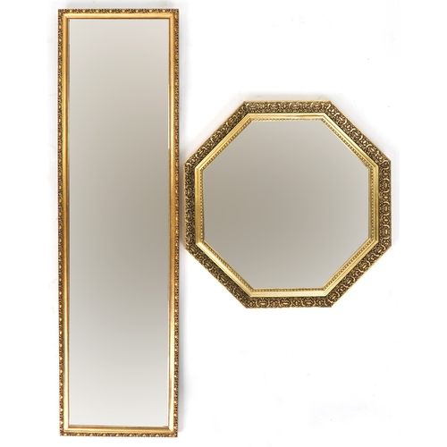 2138 - A late 20th century gilt framed octagonal wall mirror together with a similar full length mirror, th... 