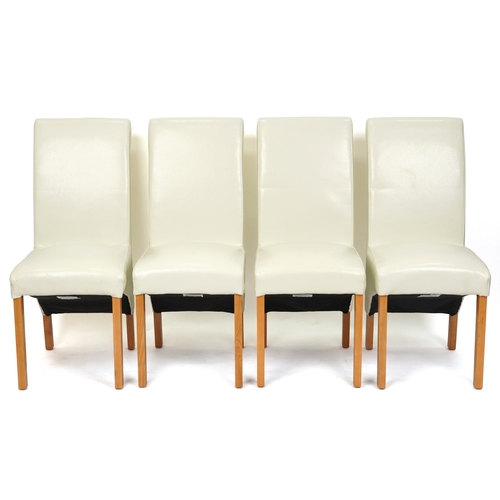 2171 - A set of four modern cream leather covered dining chairs, H-104cm