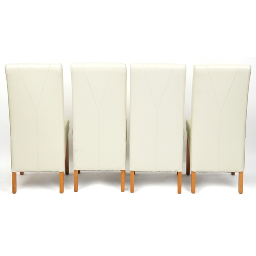 2171 - A set of four modern cream leather covered dining chairs, H-104cm