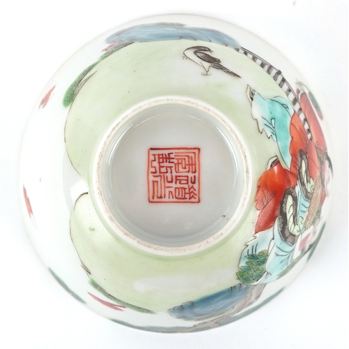 352 - A Chinese porcelain footed rice bowl with scalloped rim hand painted in the famille verte palette wi... 