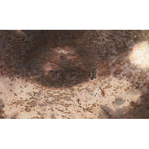 3627 - A George II silver ladle with ebonised handle, indistinct maker's mark, London 1750, 38cm in length,... 