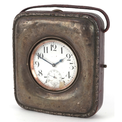 3673 - A gentlemen's silver plated oversized pocket watch having enamelled dial, housed in an Edwardian sil... 