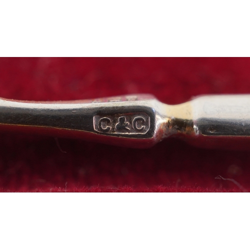 3612 - Cohen & Charles, a set of six silver and guilloche enamel teaspoons hand painted with flowers, house... 