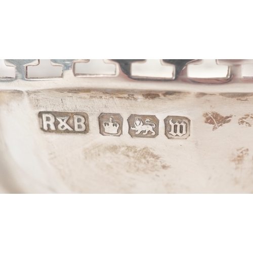 3611 - Roberts & Belk Ltd., a pair of George V silver pedestal sweetmeat dishes having twin handles and pie... 