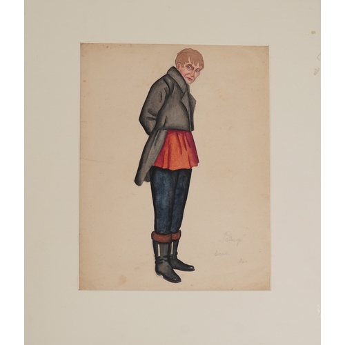 2541 - A group of four early 20th century Russian operatic costume drawings, each annotated and indistinctl... 
