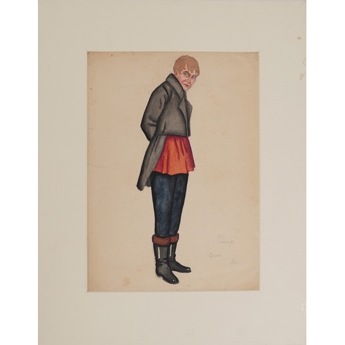 2541 - A group of four early 20th century Russian operatic costume drawings, each annotated and indistinctl... 