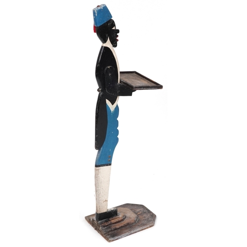 2192 - An early 20th century dumb waiter decorated in black, white and blue, on a stepped plinth base, 94cm... 