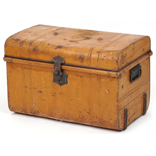 2145 - An early 20th century scumbled tin travelling trunk with applied metal handles, 39cm H x 64cm W x 40... 