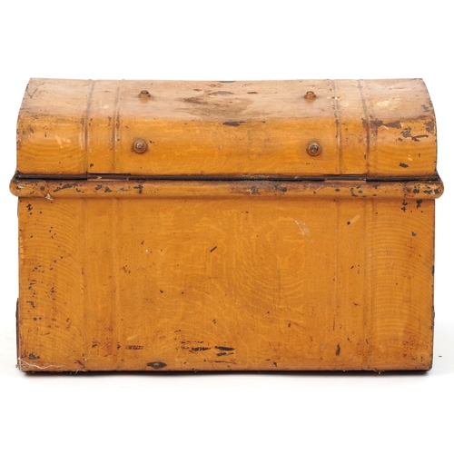 2145 - An early 20th century scumbled tin travelling trunk with applied metal handles, 39cm H x 64cm W x 40... 