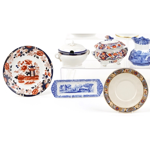 432 - A small collection of English ceramic items including tureens with covers, plates, bowls and a jug, ... 