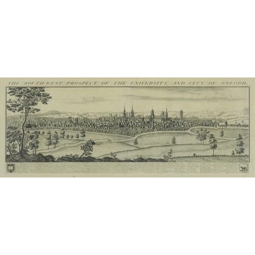 2294 - The Southwest Prospect of The University, and City of Oxford, late 18th century engraving, framed an... 
