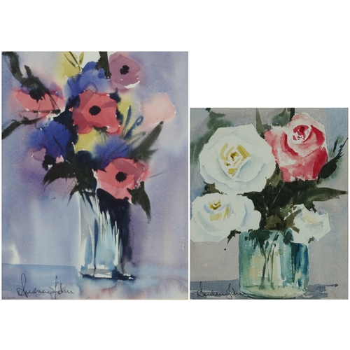 2545 - Andrew John - Still life vase of flowers, 20th century British school watercolour on paper, signed, ... 