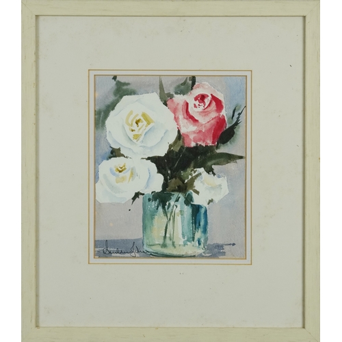 2545 - Andrew John - Still life vase of flowers, 20th century British school watercolour on paper, signed, ... 