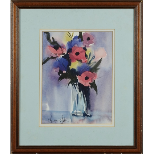 2545 - Andrew John - Still life vase of flowers, 20th century British school watercolour on paper, signed, ... 