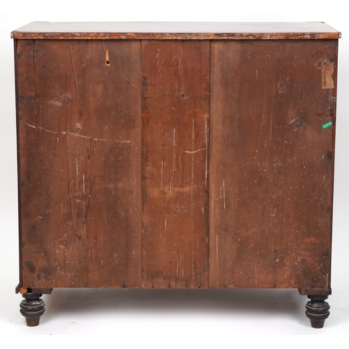 2038 - An early 19th century mahogany bow front chest of two short and three graduated long drawers, on tur... 