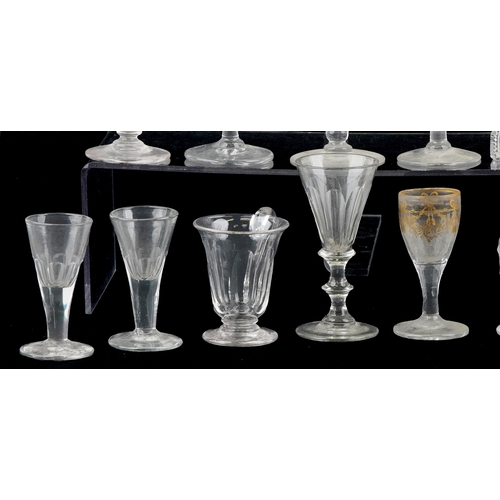 1806 - Antique and later glassware including decanters, sherry glasses and a vase, the largest 18cm high.