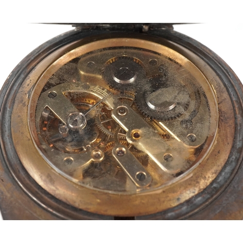 304 - A silver plated horseshoe desk clock having an enamelled dial with Roman numerals and subsidiary dia... 