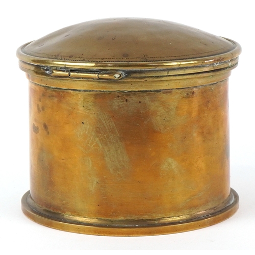 2807 - A British military World War I trench art tobacco box with hinged lid and Egypt Lincolnshire cap bad... 