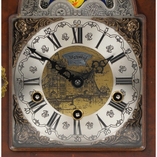 120 - Schatz, a German walnut veneer Westminster chiming mantle clock with moon phase dial, 36cm high
