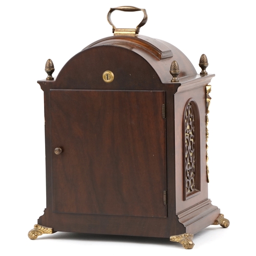 120 - Schatz, a German walnut veneer Westminster chiming mantle clock with moon phase dial, 36cm high