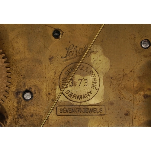 120 - Schatz, a German walnut veneer Westminster chiming mantle clock with moon phase dial, 36cm high