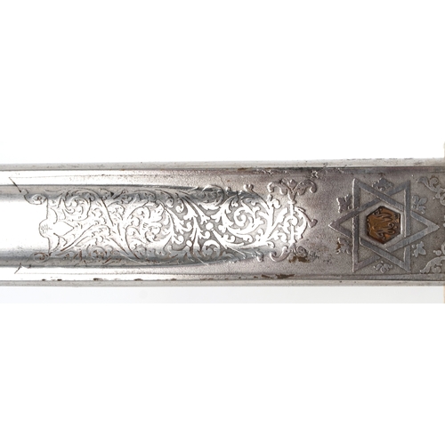 2858 - A British military Henry Wilkinson sword having engraved steel blade and wire bound shagreen grip, w... 