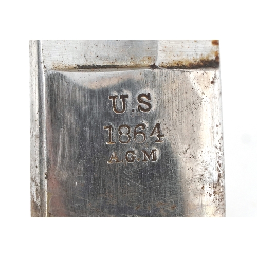 2860 - An American military interest Civil War steel bladed sword and scabbard with turned wooden grip, the... 