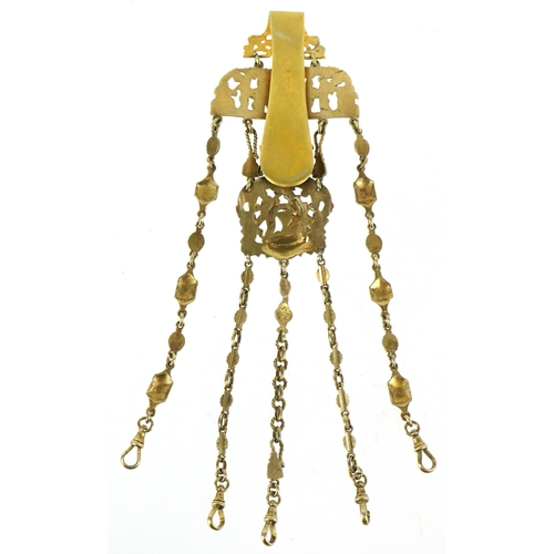 303 - Archibald Douglas, a Victorian silver gilt chatelaine pierced with Putti and scrolling foliage, Lond... 