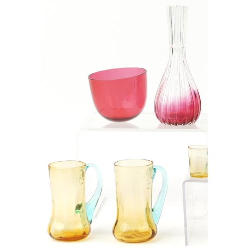 1505 - 20th century art glassware including a slag glass candlestick, frosted glass knife rests and a large... 