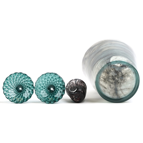 1505 - 20th century art glassware including a slag glass candlestick, frosted glass knife rests and a large... 