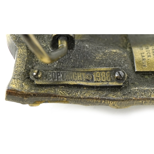 1845 - Two vintage American cast metal belt buckles including an enamelled rhinoceros example, the largest ... 