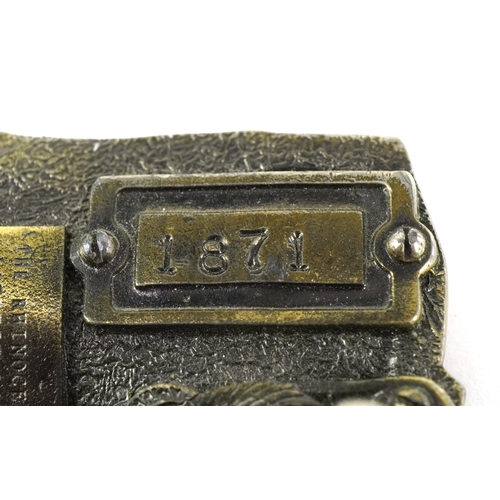 1845 - Two vintage American cast metal belt buckles including an enamelled rhinoceros example, the largest ... 