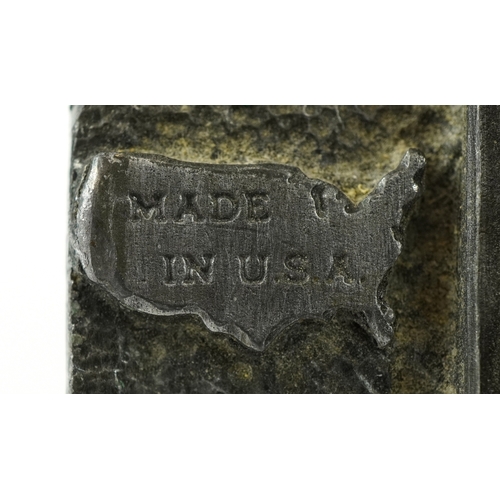 1845 - Two vintage American cast metal belt buckles including an enamelled rhinoceros example, the largest ... 