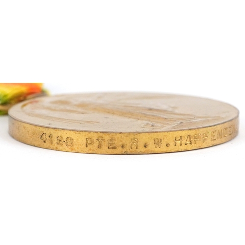 2673 - A British military World War I medal pair and death plaque awarded to 4198 PTE RICHARD WILLIAM HAFFE... 