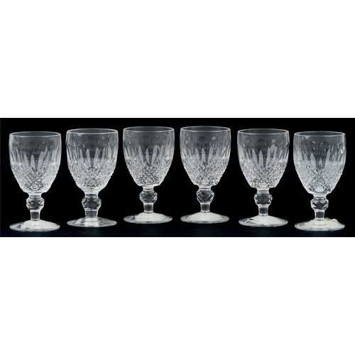 665 - A set of six Waterford Crystal Colleen claret glasses, 12cm high.