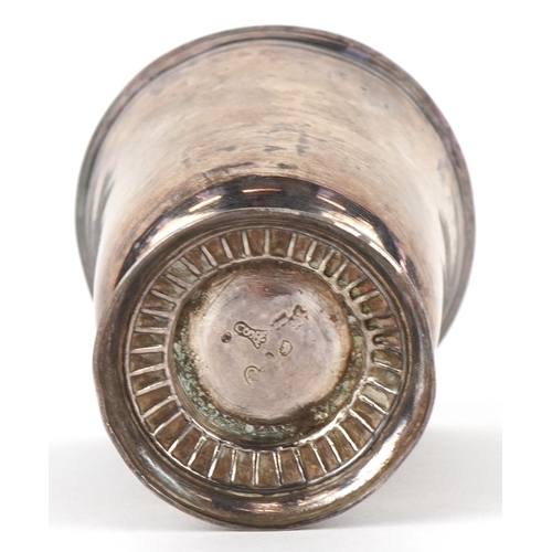 3606 - An antique continental silver beaker, indistinct hallmarks, 8.5cm high, 77.6g.