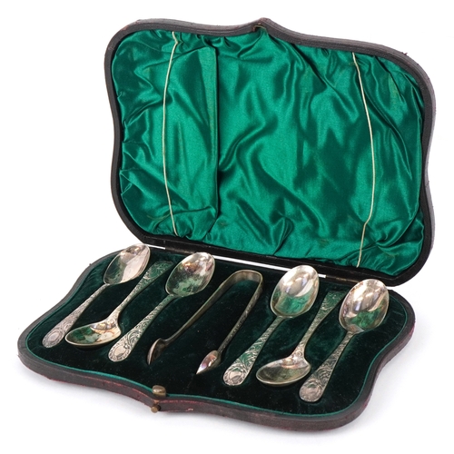 3643 - Joseph Rodgers & Sons, a set of six Victorian teaspoons housed in a velvet and silk lined fitted cas... 