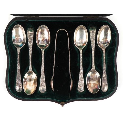 3643 - Joseph Rodgers & Sons, a set of six Victorian teaspoons housed in a velvet and silk lined fitted cas... 