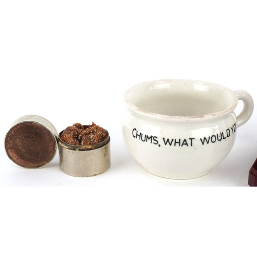 2821 - Sundry items including a German military interest porcelain miniature po, enamelled military interes... 