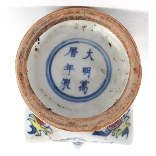 354 - A Chinese porcelain bottle neck vase with hand painted floral decoration, six figure character marks... 