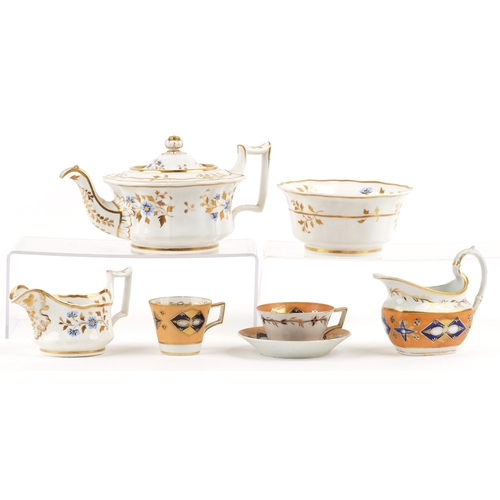 428 - 19th century English porcelain including a teacup, coffee cup, saucer and milk jug with hand painted... 